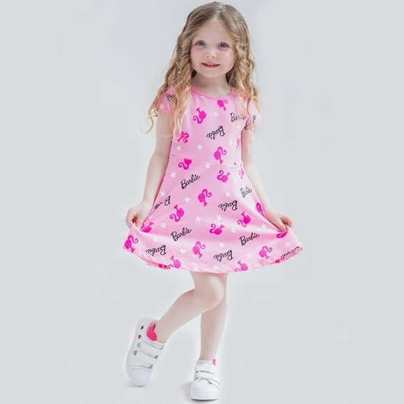 NWT Adorable Soft Pink Barbie Logo Dress Girls Costume +Gift - Picture 3 of 4